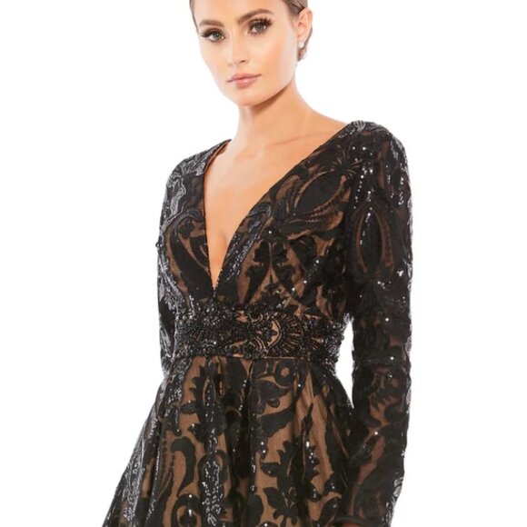 MAC DUGGAL 67529 SEQUIN EMBELLISHED A-LINE BLACK/NUDE DRESS sz 8 - Picture 4 of 6